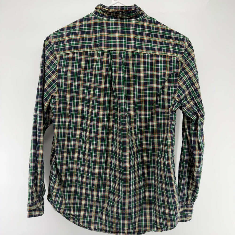 Ralph Lauren Boys Green Navy Plaid Button Down Shirt Natural Stretch Large 14-16
